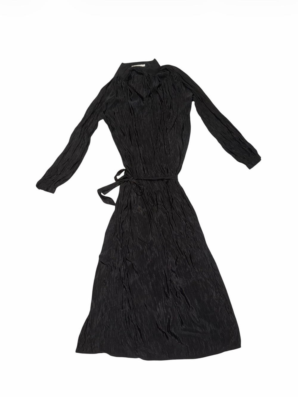 Women's Dark Grey Long Sleeve Tie-Waist Dress